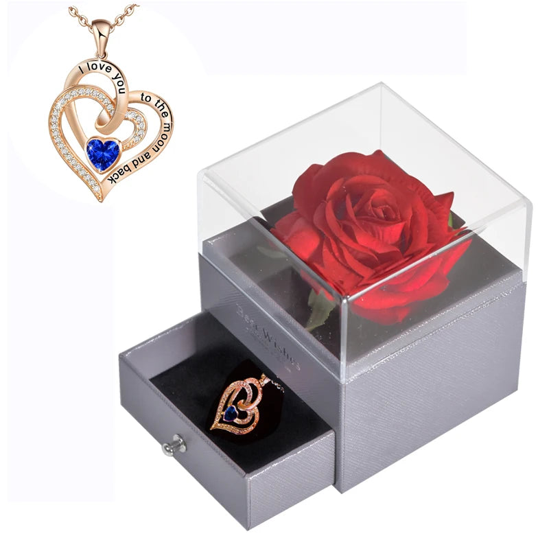 Eternal Rose Jewelry Box with 100 Languages "I Love You" Necklace – The Ultimate Romantic Gift!