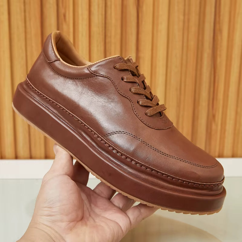 Spring New Men'S Horse Leather Thick Soled Simple British Style White Casual Board Shoes