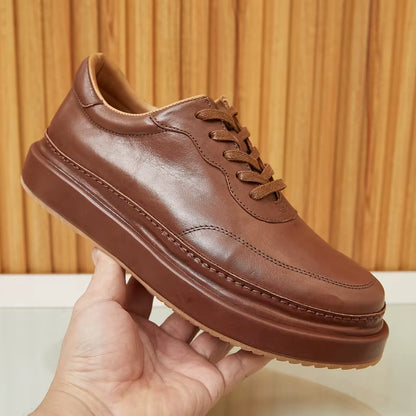Spring New Men'S Horse Leather Thick Soled Simple British Style White Casual Board Shoes