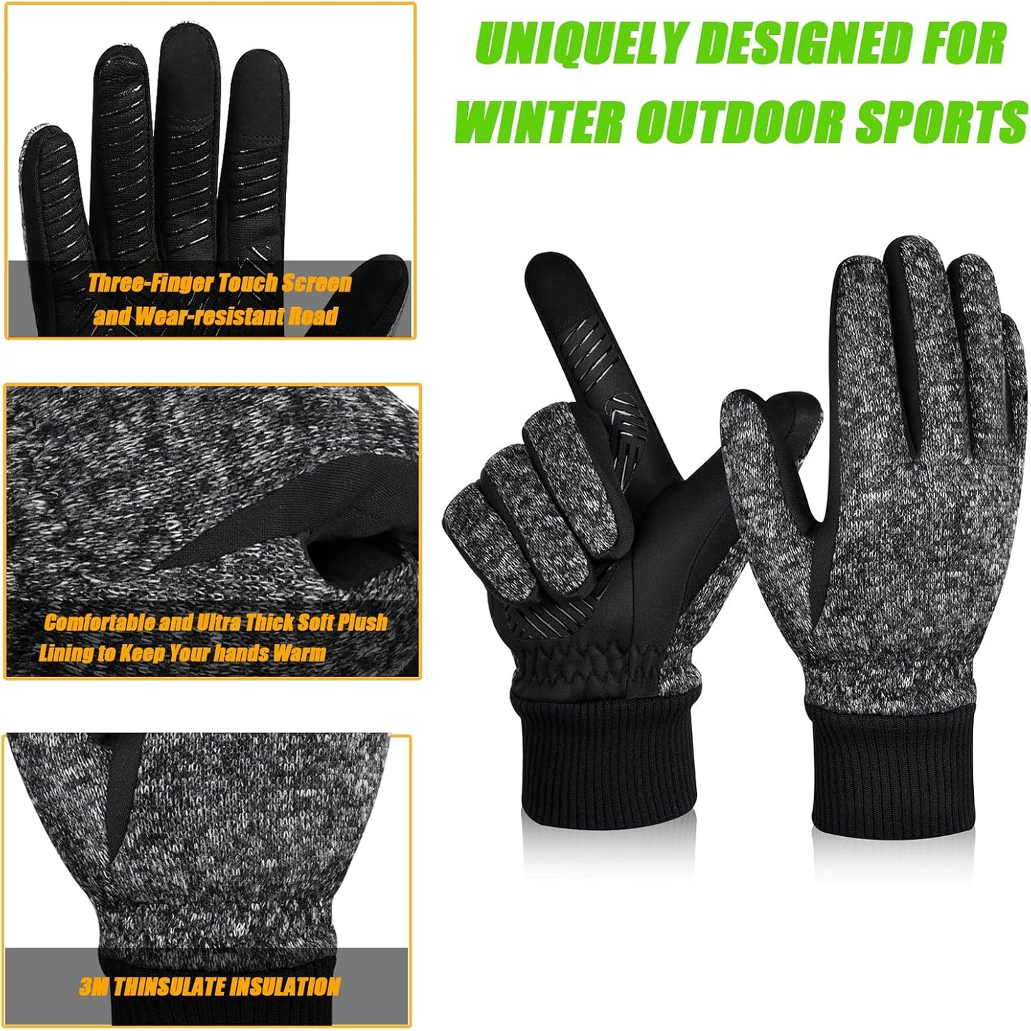 3M Thinsulate Winter Gloves - Men & Women, -10°F Thermal, Touchscreen, Anti-Slip, Cycling, Skiing, Running, Hiking, Driving, Outdoor Sports