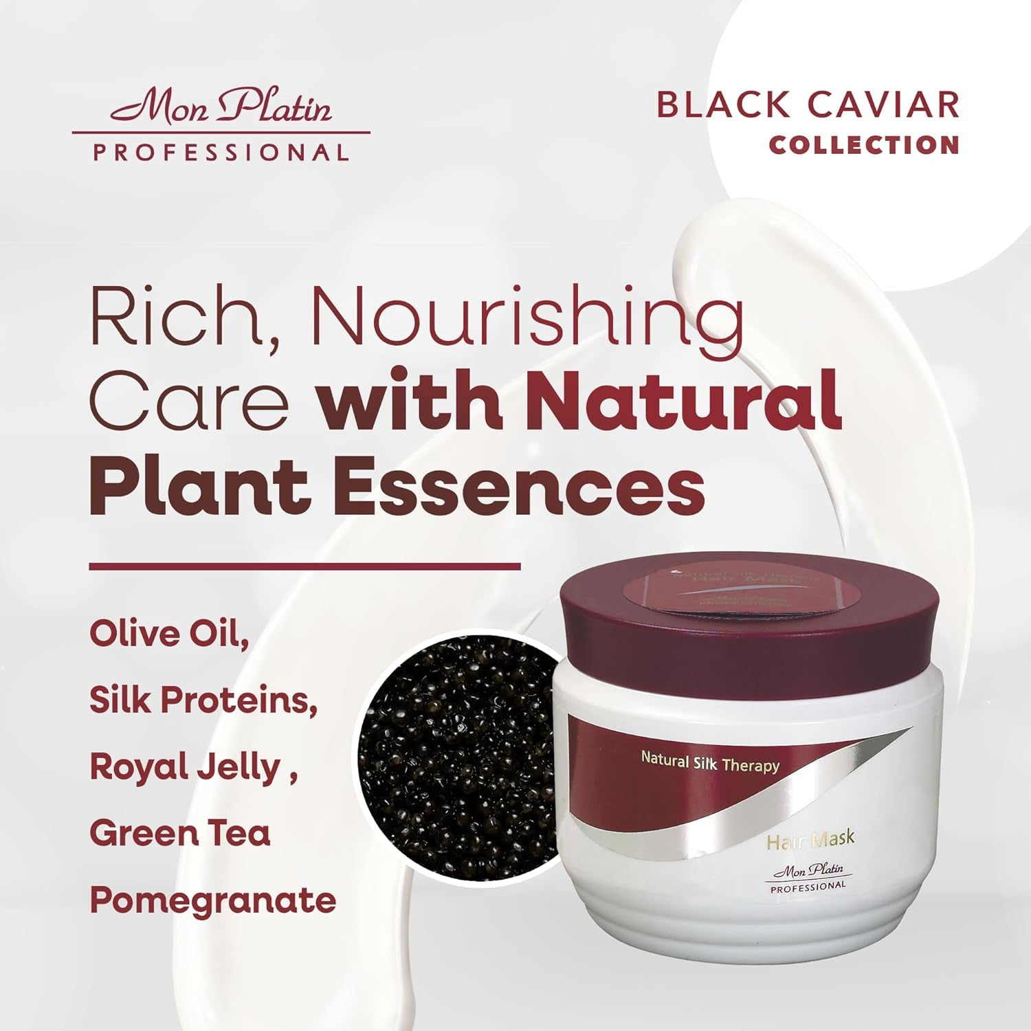 Black Caviar Hair Mask with Natural Silk Protein for Dry, Colored Hair, Enriched with Black Caviar, Hair Mask for Damaged Hair, Deep Conditioning Hair Mask, Sls/Salt Free 500ML