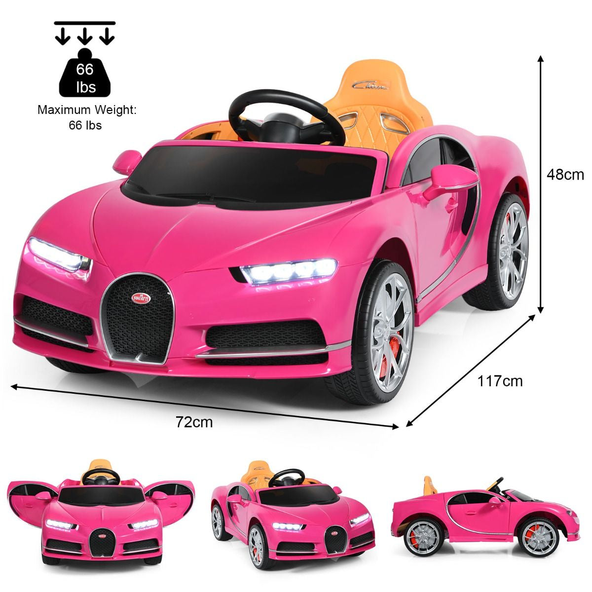 Exciting 12V Licensed Bugatti Battery-Powered Ride-On Car with Remote Control for Kids