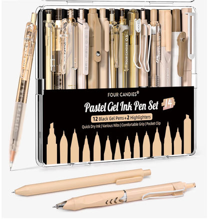 Four Candies 14 Pack Gel Ink Pens 0.5mm Pastel Highlighters