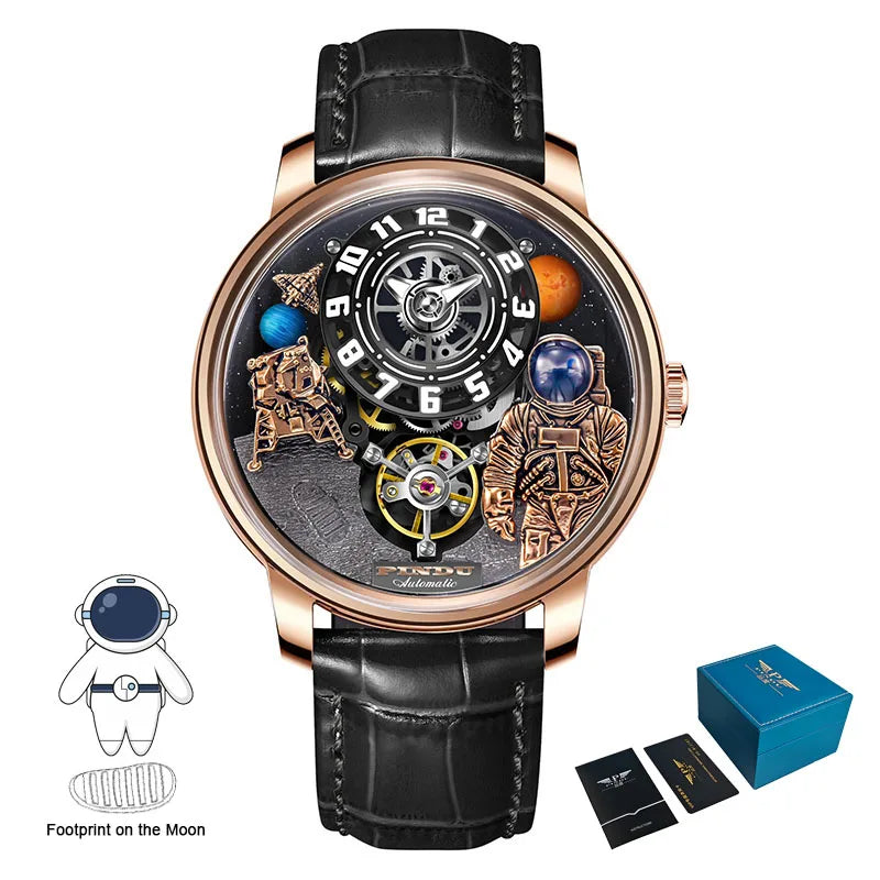INDU Watch Men New Sace Series Unique Design Three-Dimensional Dial Arabic Numerals Luminous Sahire Mechanical Watch W2101B