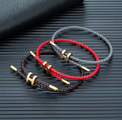 MKENDN Adjustable 3mm Red Braided Leather Bracelet for Men & Women Stainless Steel Jewelry Classic Simple Unisex Couple Gift