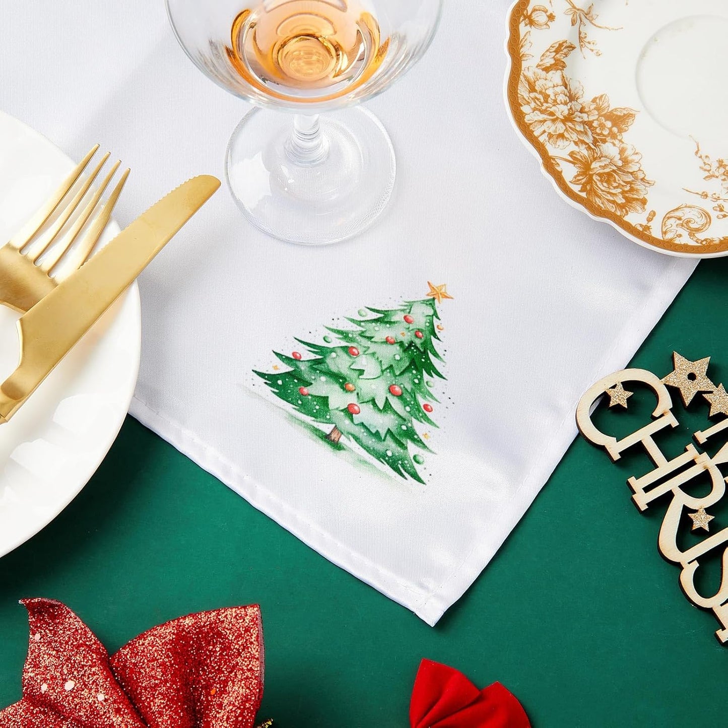 12 Pcs 43 X 43 Cm Christmas Napkins Soft Comfortable Cloth Napkin Reusable Satin Table Napkin for Home, Restaurants, Parties(Christmas Tree)