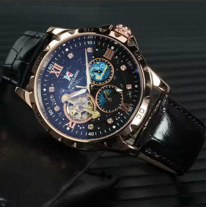 AOKULASIC Skeleton Automatic Men’s Watch with Moon Phase Dial