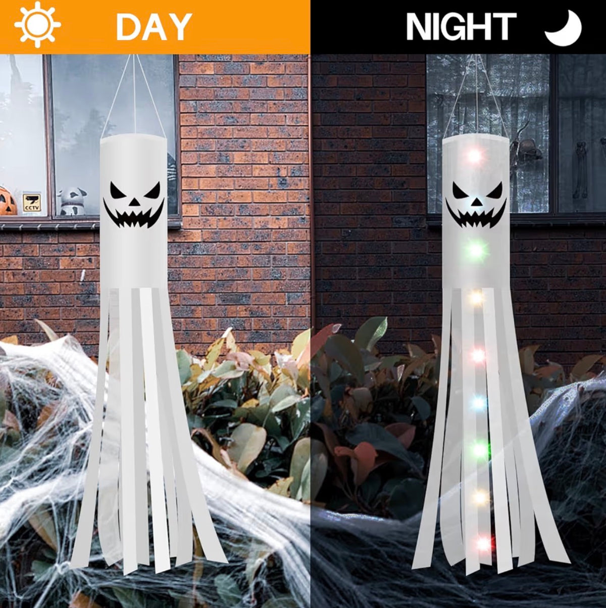 Jsdoin Halloween Ghost Windsocks 2 Pack with Colourful LED Lights | Minja Superstore