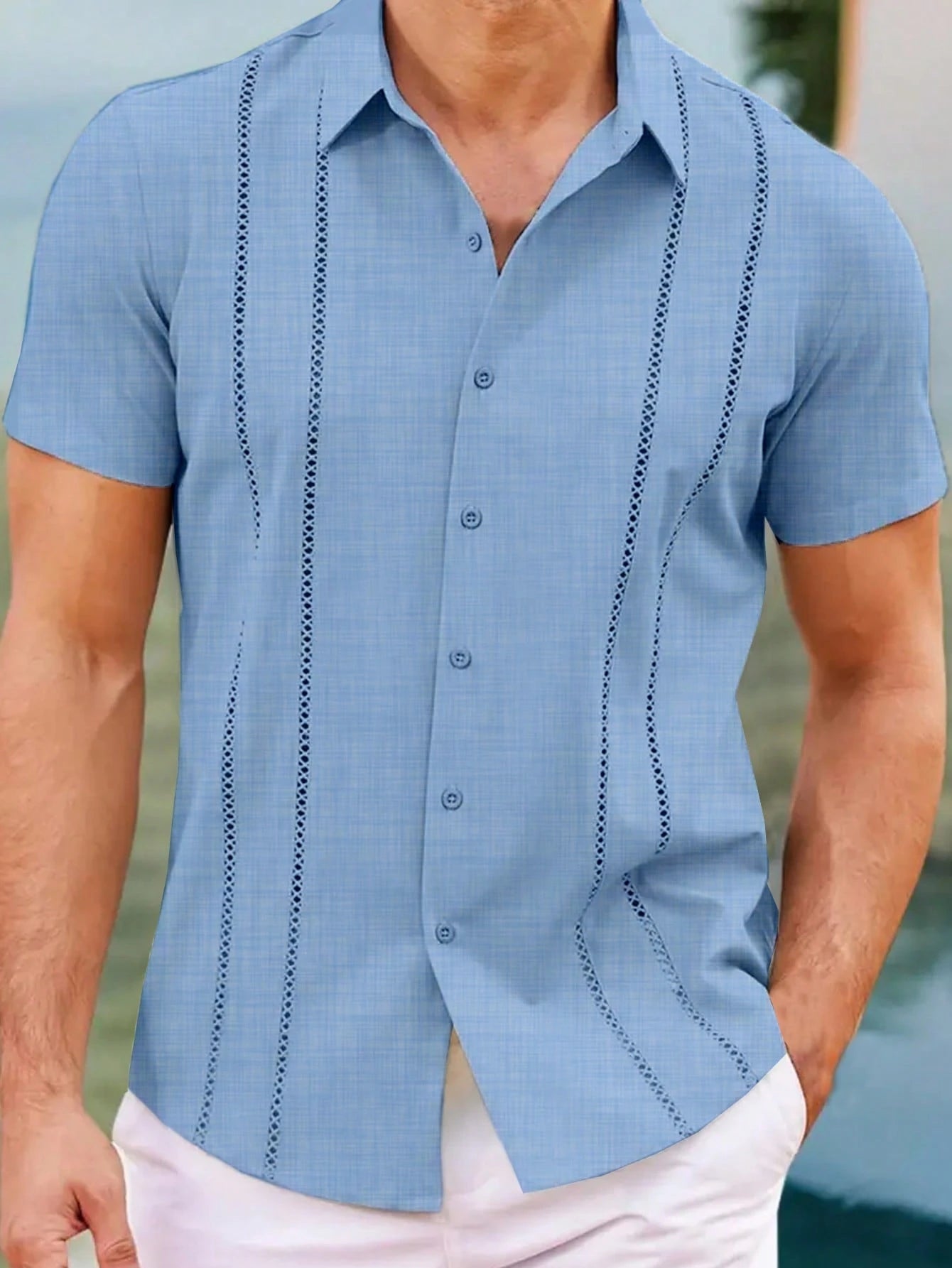 Men'S Plain Casual Short Sleeve Shirt for Daily Commuting, Summer
