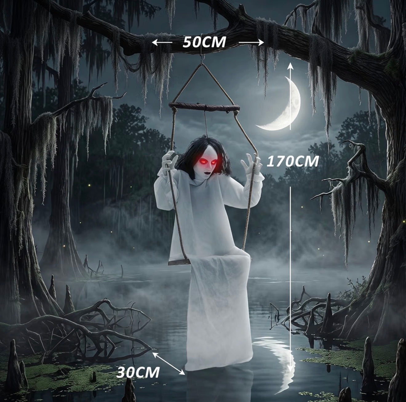 HOMCOM 170cm Animated Hanging Swing Ghost Halloween Decoration