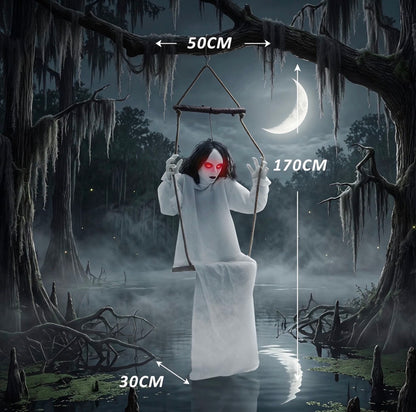 HOMCOM 170cm Animated Hanging Swing Ghost Halloween Decoration