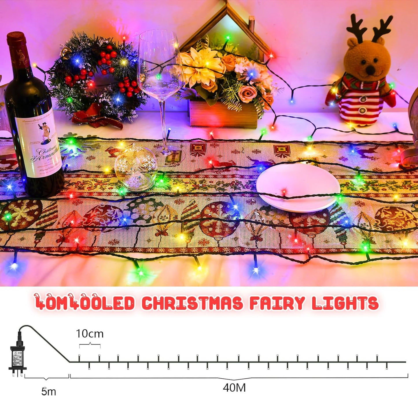 Christmas String Lights, 400LED 40M Christmas Tree Lights Indoor & Outdoor Connectable Plug in 8 Modes Twinkle Fairy Lights for Indoor Room Wall Tree Party Wedding