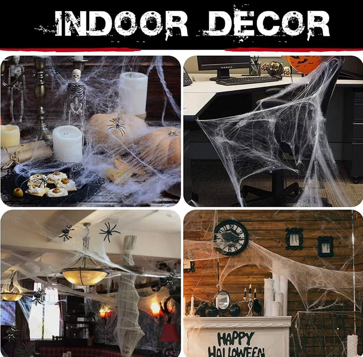 Halloween Spider Web Decoration 300g with 100 Black Spiders | Minja Superstore