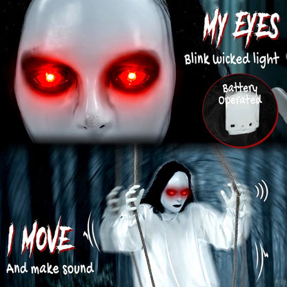 HOMCOM 170cm Animated Hanging Swing Ghost Halloween Decoration