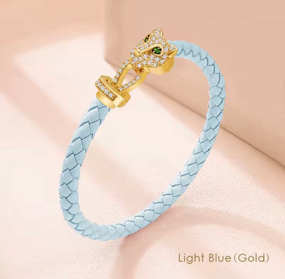 MOONLIGHT Classic Design Exquisite Cheetah Zircon Bracelet for Women Braided Leather Bracelet Quality Banquet Couples Gift
