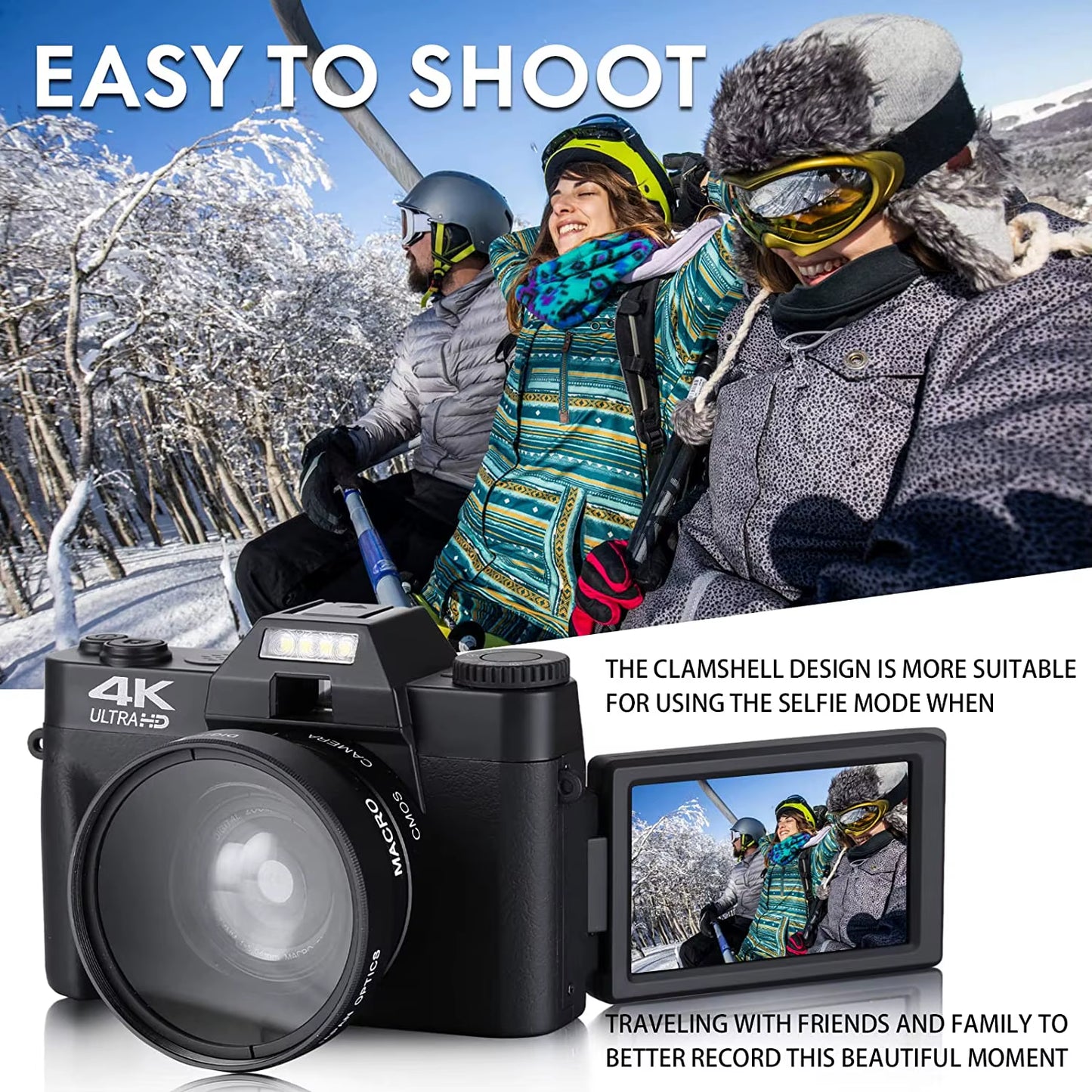 4K Digital Video Camera with 48MP Photography, Compact Vlogging Camcorder with Flip Screen and Autofocus