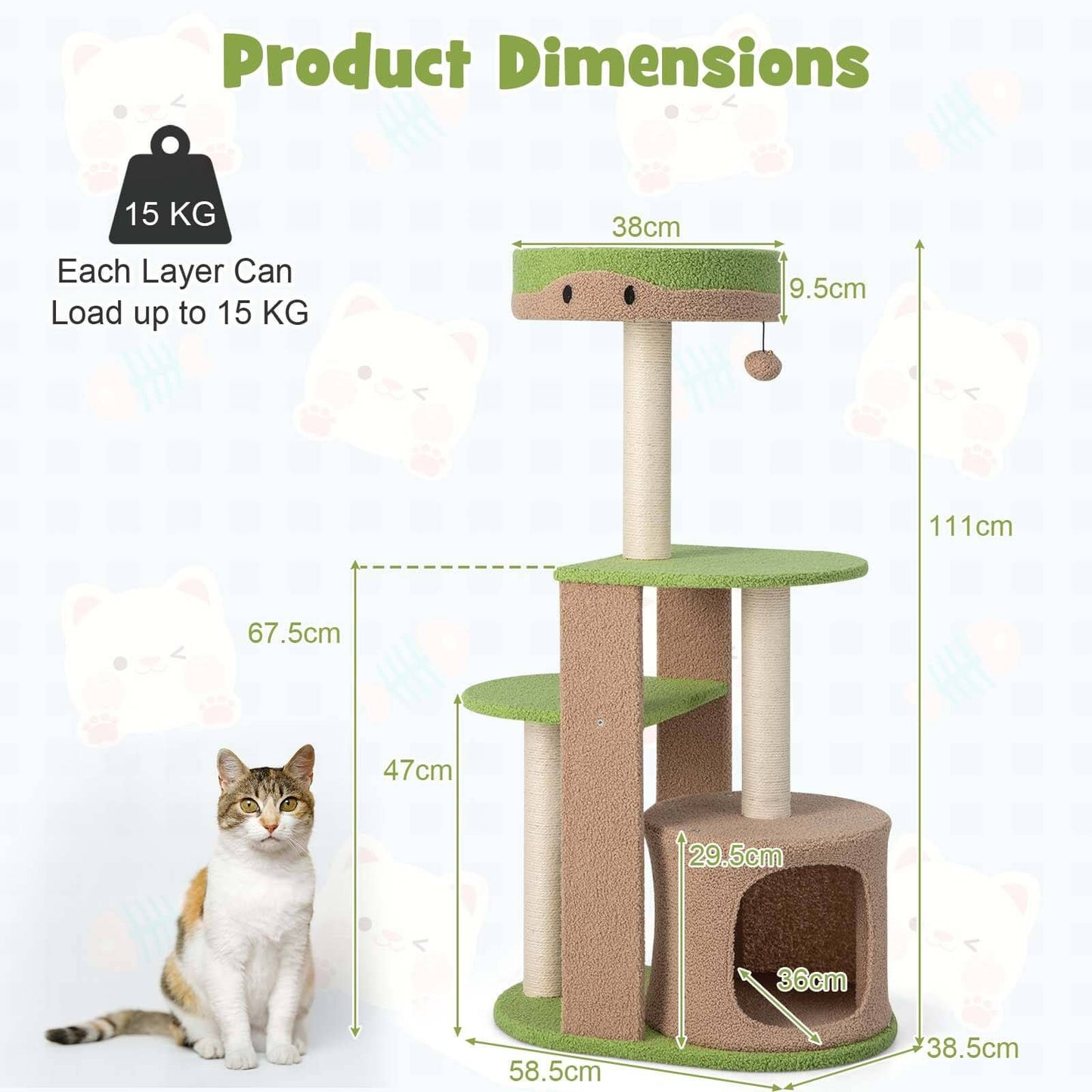 Multi-Level Cat Tree with Condo and Plush Perch - 111 cm