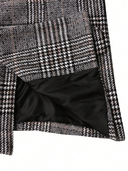 Manfinity Mode Men'S Plaid Double-Breasted Suit Jacket and Pants Set,Fall and Winter Men Clothes,Two Pieces Outfits