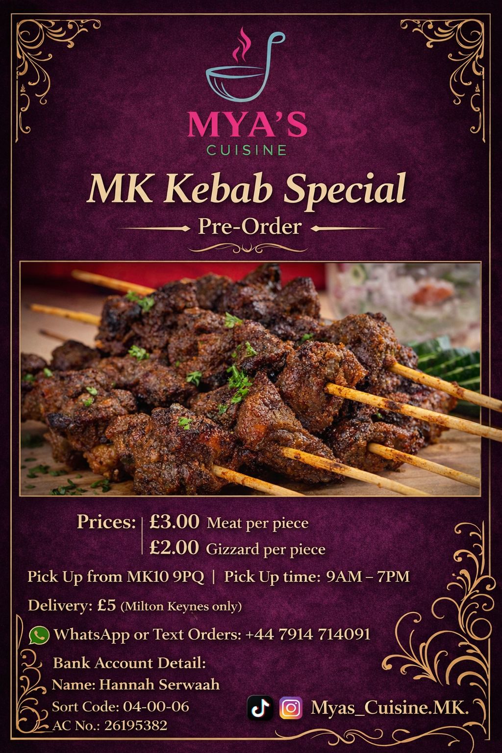 Mya’s Cuisine Food Menu