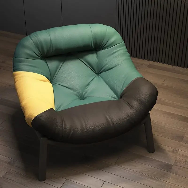 Lazy Cowhide High Rebound Sofa Chair Single Person Light Luxury Lazy Sofa Chair Italian Minimalist Living Room Leisure Chair