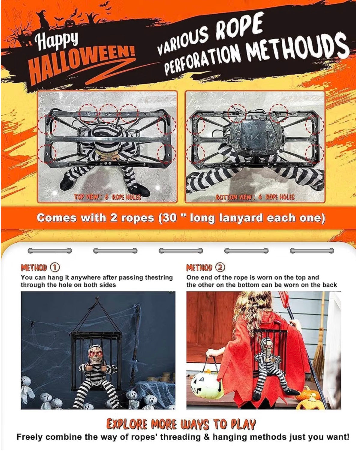 Screaming Animated Halloween Skeleton Ghost with Infrared Sensor | Minja Superstore