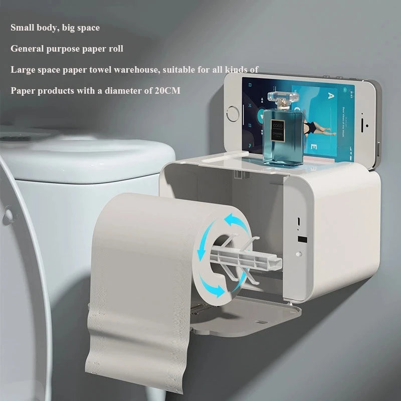 Innovative Wall-Mounted Induction Toilet Paper Holder with Integrated Shelf - Automatic Dispenser for Effortless Bathroom Convenience