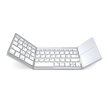 B033 Mini Wireless Bluetooth Keyboard with Touchpad - Portable Magnetic Triple Folding Design for Windows, Android, iOS, and iPad Phones