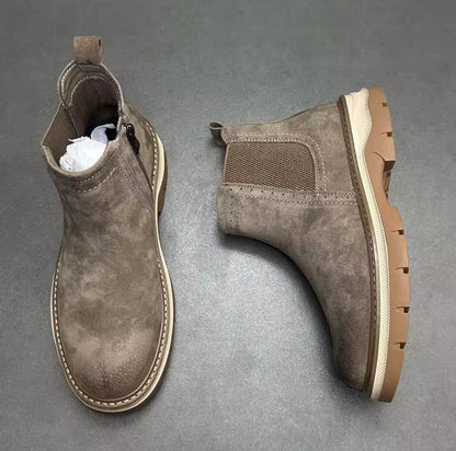 American Style  Boots High Top Men's Chelsea Boots Retro Work Leather Boots Autumn New Side Zip Short Boots British
