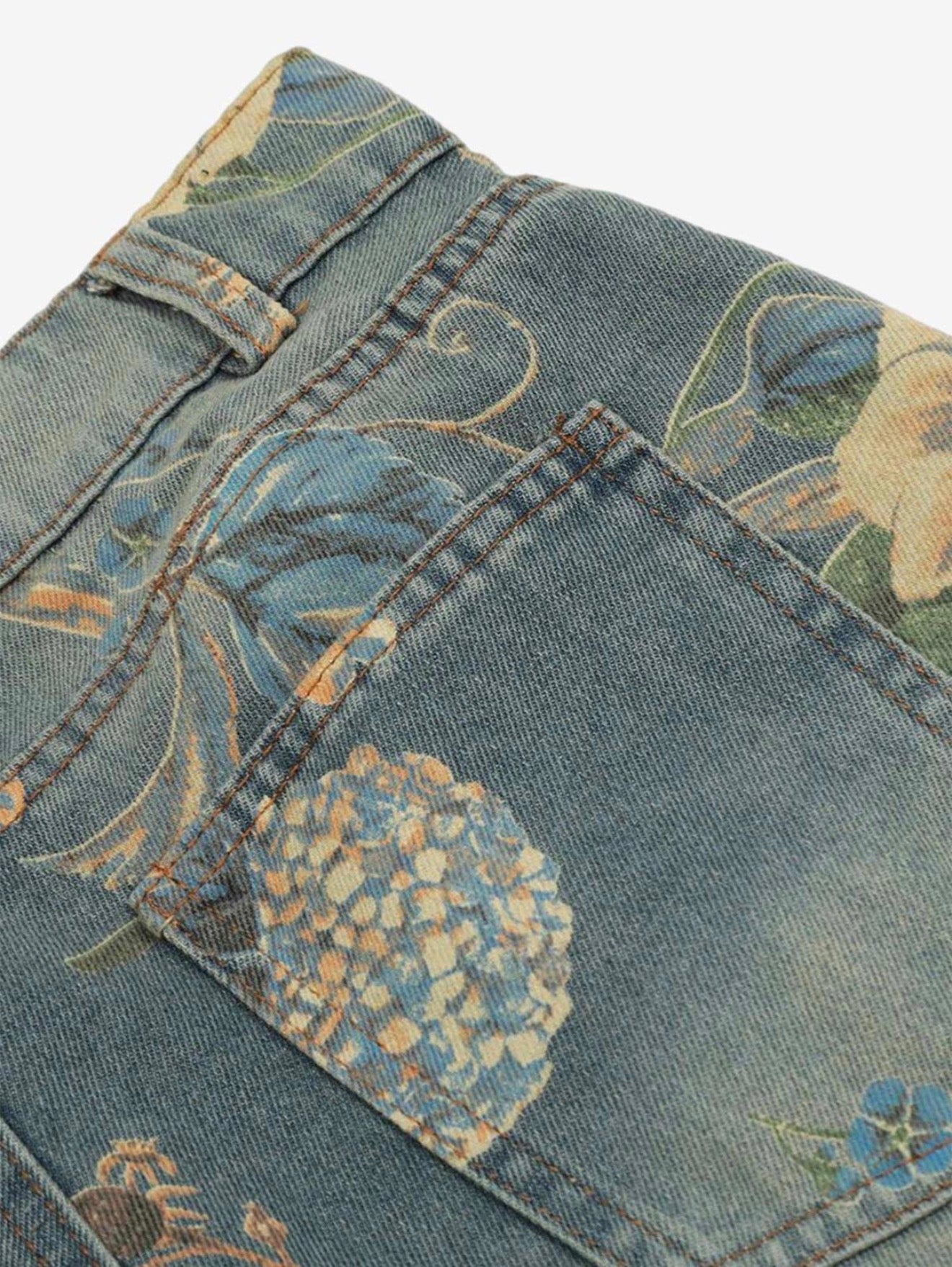 DENIM FLORAL PRINT CARPENTER JEANS
