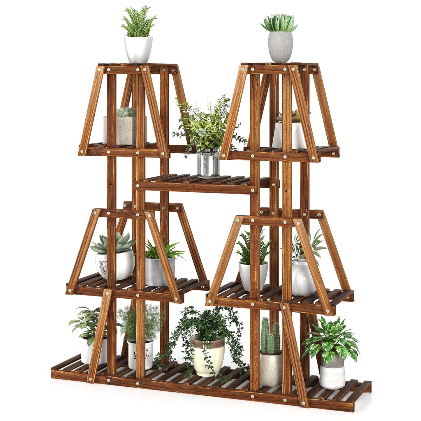 114 cm Tall Wooden Plant Stand with 5 Tiers for 10 Potted Plants