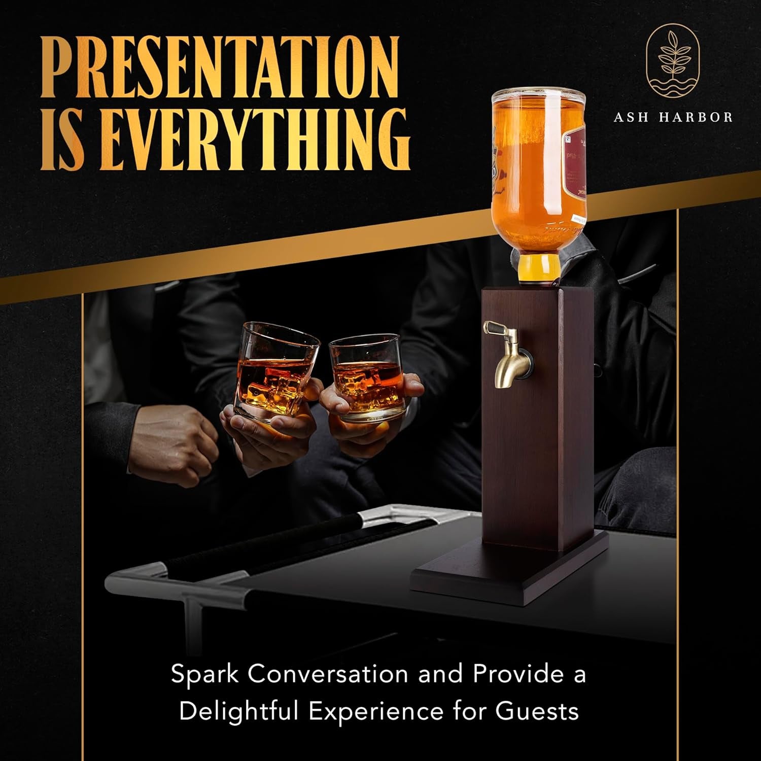 Countertop Liquor Dispenser for Home Bar – Whiskey Dispenser with Food-Safe All-Metal Valve – Whiskey Decanter Optics for Spirits for a Classy Presentation, Whisky Gift Set by