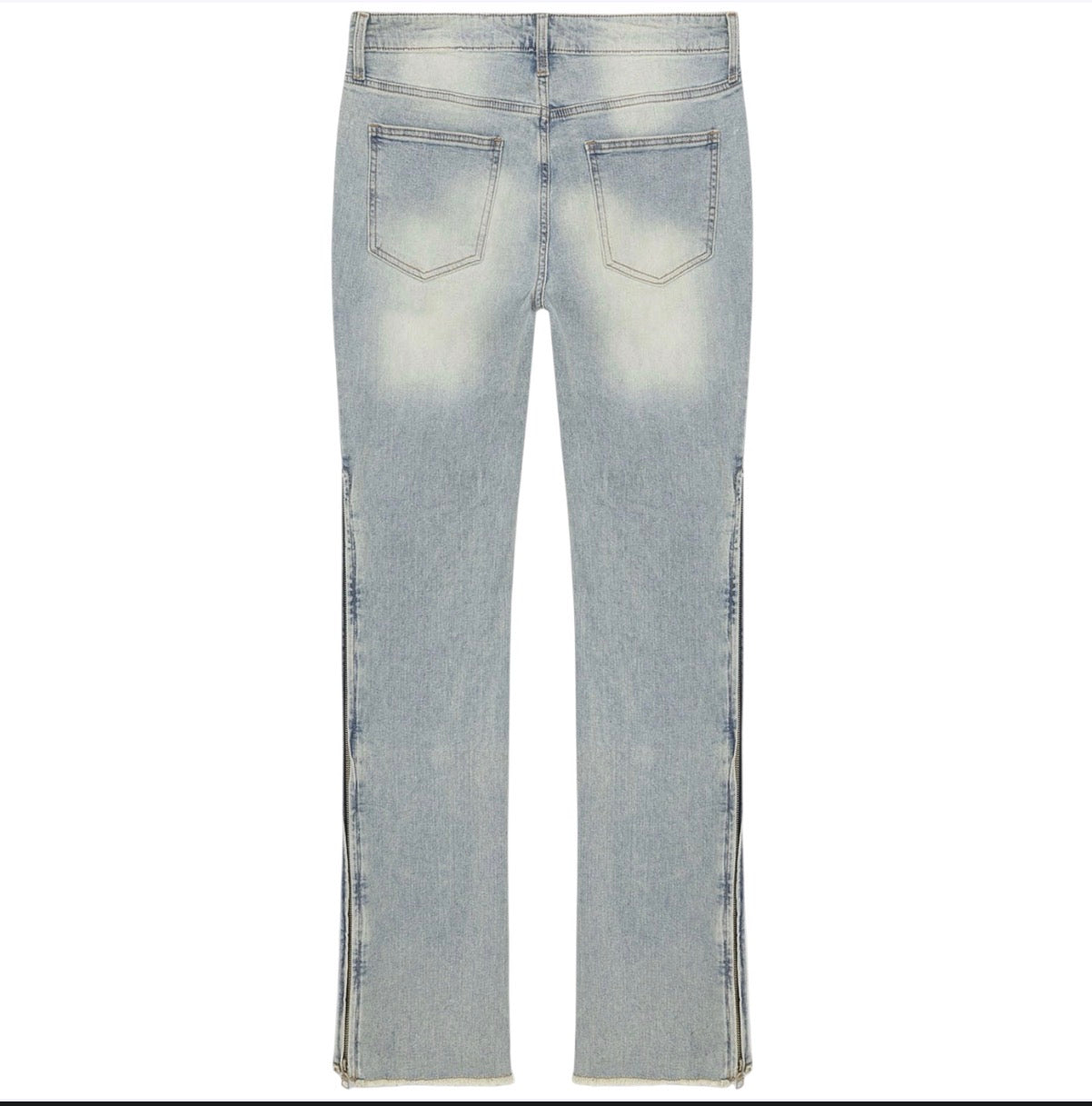 Along Side Zipper Stacked Skinny Flare Jeans Light Blue Wash