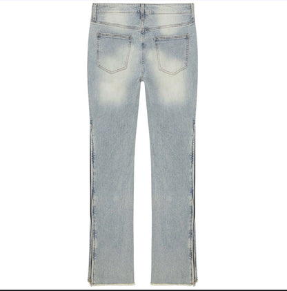 Along Side Zipper Stacked Skinny Flare Jeans Light Blue Wash