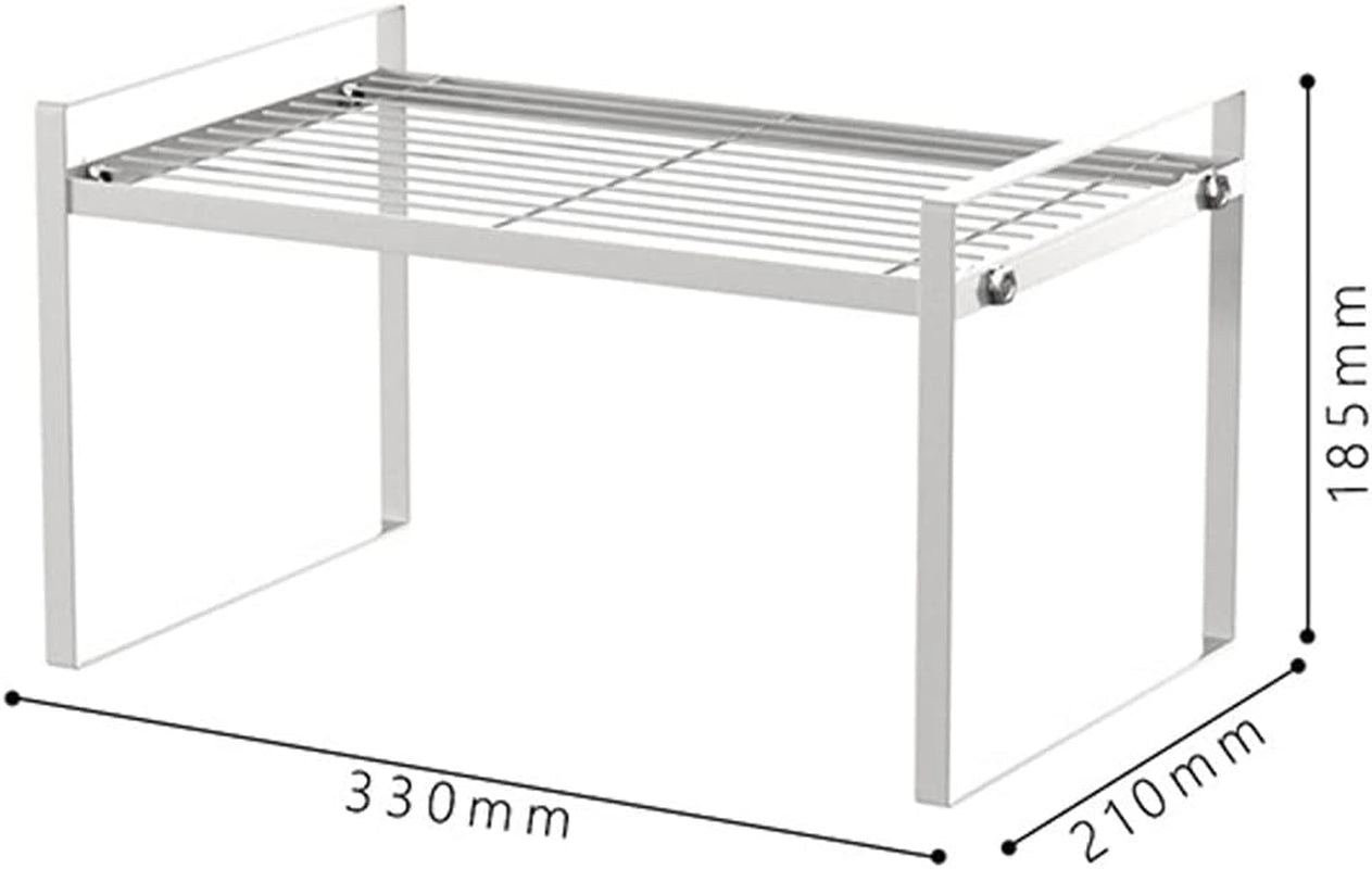 Shelf Insert, Kitchen Cupboard Organiser with Non-Slip Mat, Kitchen Cabinet Insert, for Kitchen/Bathroom/Table Top/Sideboard (White)