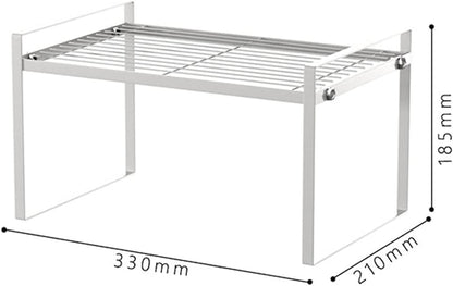 Shelf Insert, Kitchen Cupboard Organiser with Non-Slip Mat, Kitchen Cabinet Insert, for Kitchen/Bathroom/Table Top/Sideboard (White)