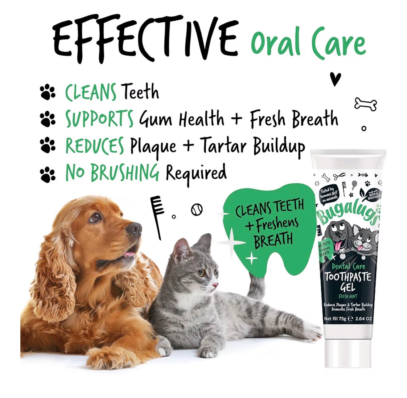 Bugalugs Dog & Cat Dental Care Kit Toothpaste Toothbrush Set