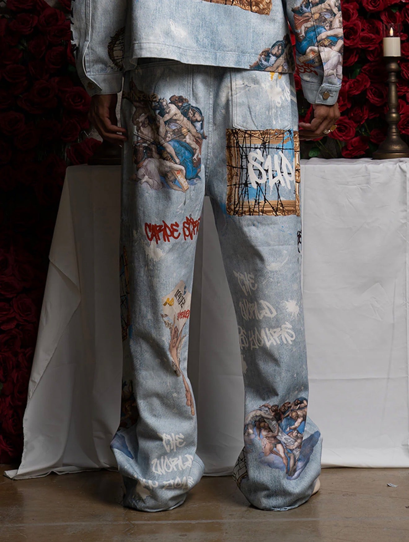RETRO ARTISTIC GRAFFITI ANGELIC PRINTS BAGGY JEANS