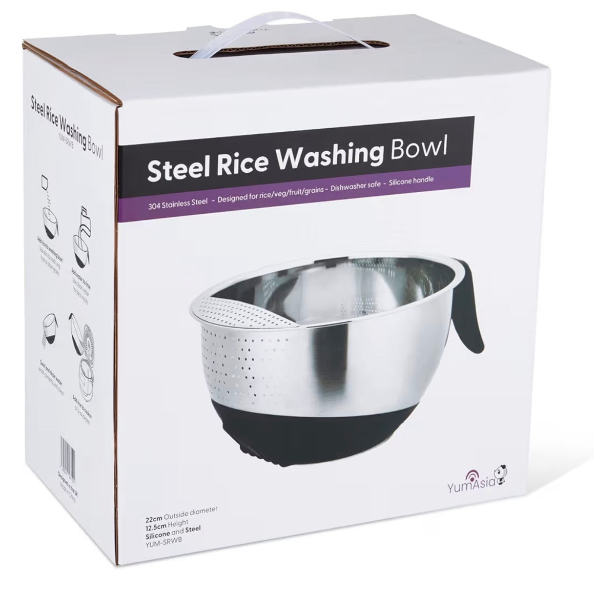 Yum Asia 304 Stainless Steel Rice Washing Bowl 22cm Silicone Base