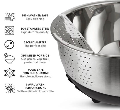 Yum Asia 304 Stainless Steel Rice Washing Bowl 22cm Silicone Base