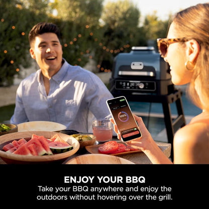 Woodfire Pro Connect XL Electric BBQ Grill and Smoker with App Control, Digital Probe, Large 7-in-1 Outdoor Grill and Air Fryer with Woodfire Pellets, Weather Resistant, Blue and Black OG901UK