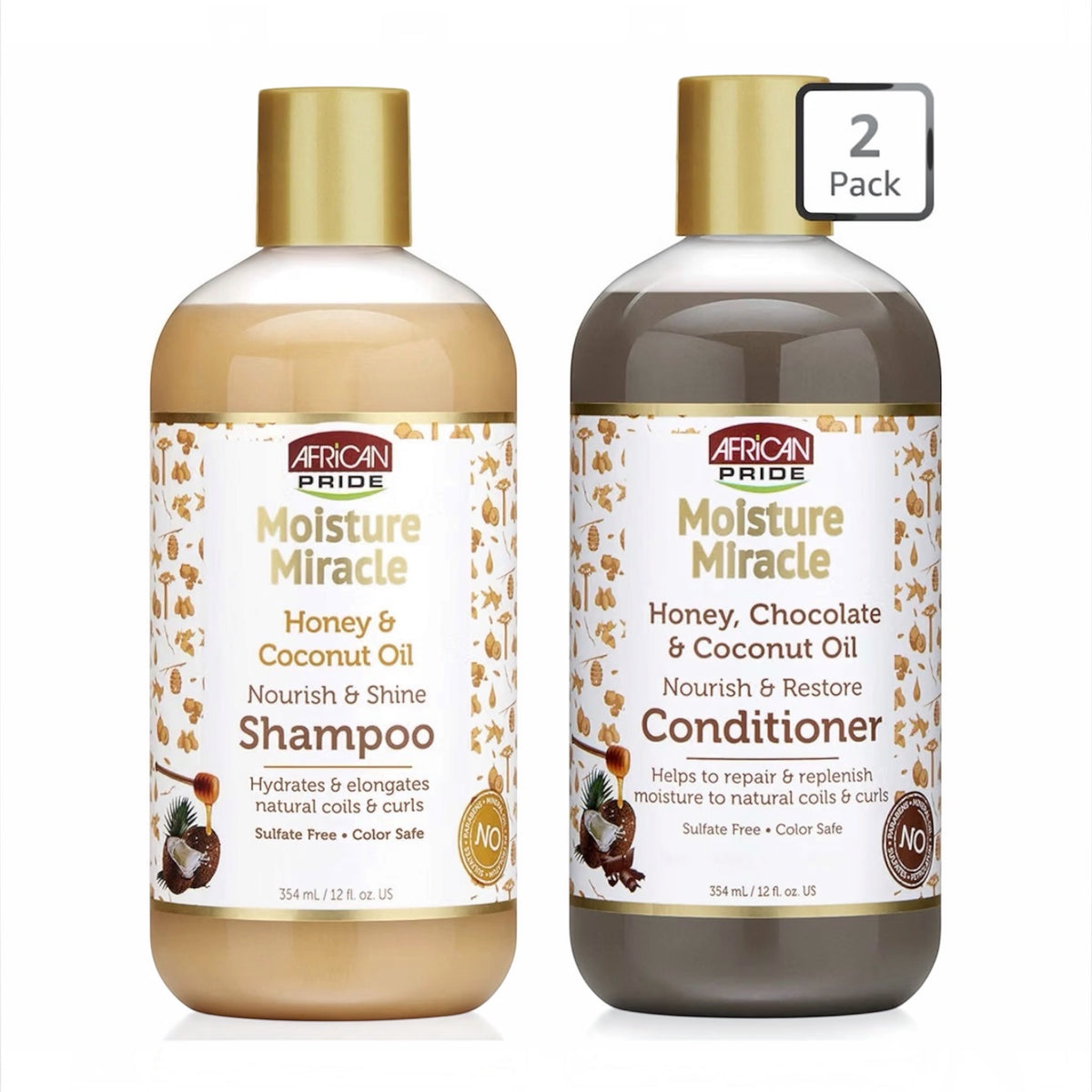 African Pride Moisture Miracle Shampoo & Conditioner Set 12 oz | Honey, Chocolate & Coconut Oil