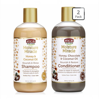 African Pride Moisture Miracle Shampoo & Conditioner Set 12 oz | Honey, Chocolate & Coconut Oil