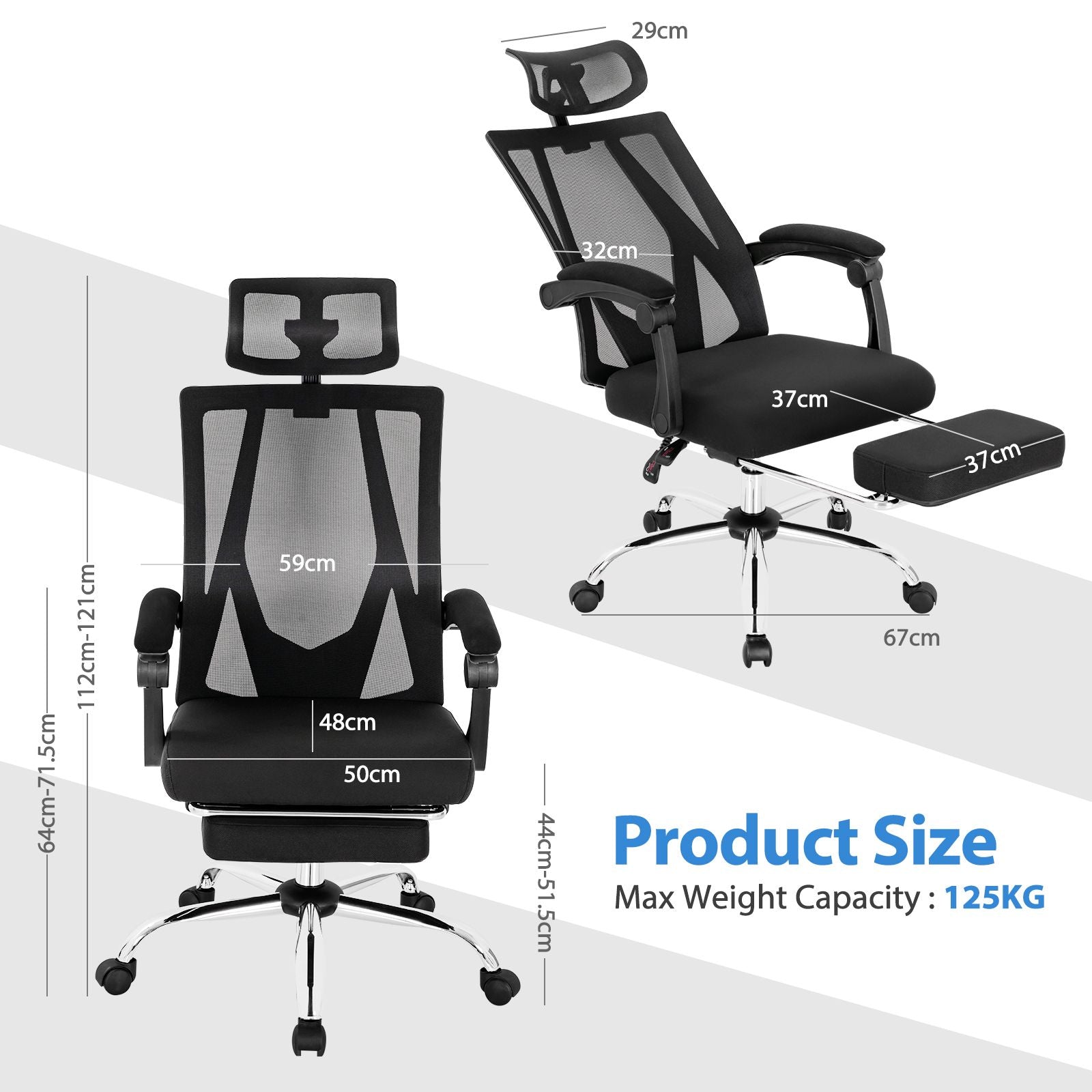 Ergonomic Mesh Office Chair with Adjustable Recline and Retractable Footrest