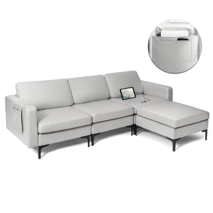 Modular L-Shaped Sofa with Reversible Ottoman and Integrated Power Outlet