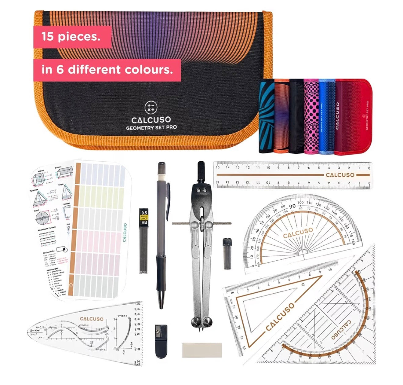 CALCUSO Geometry Set PRO with Compass & Protractor Blue Case