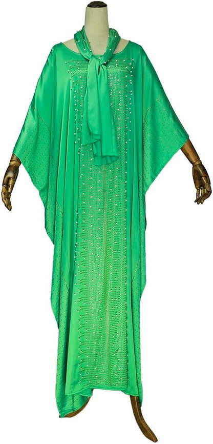 African Dresses for Women Fashion Beading Rhinestone Kaftan Maxi Dress