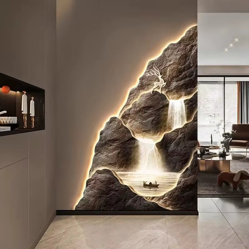 2024 New Flow Generating Wealth, Entrance Decoration Painting, High End Corridor Mural, Landscape Hanging Painting