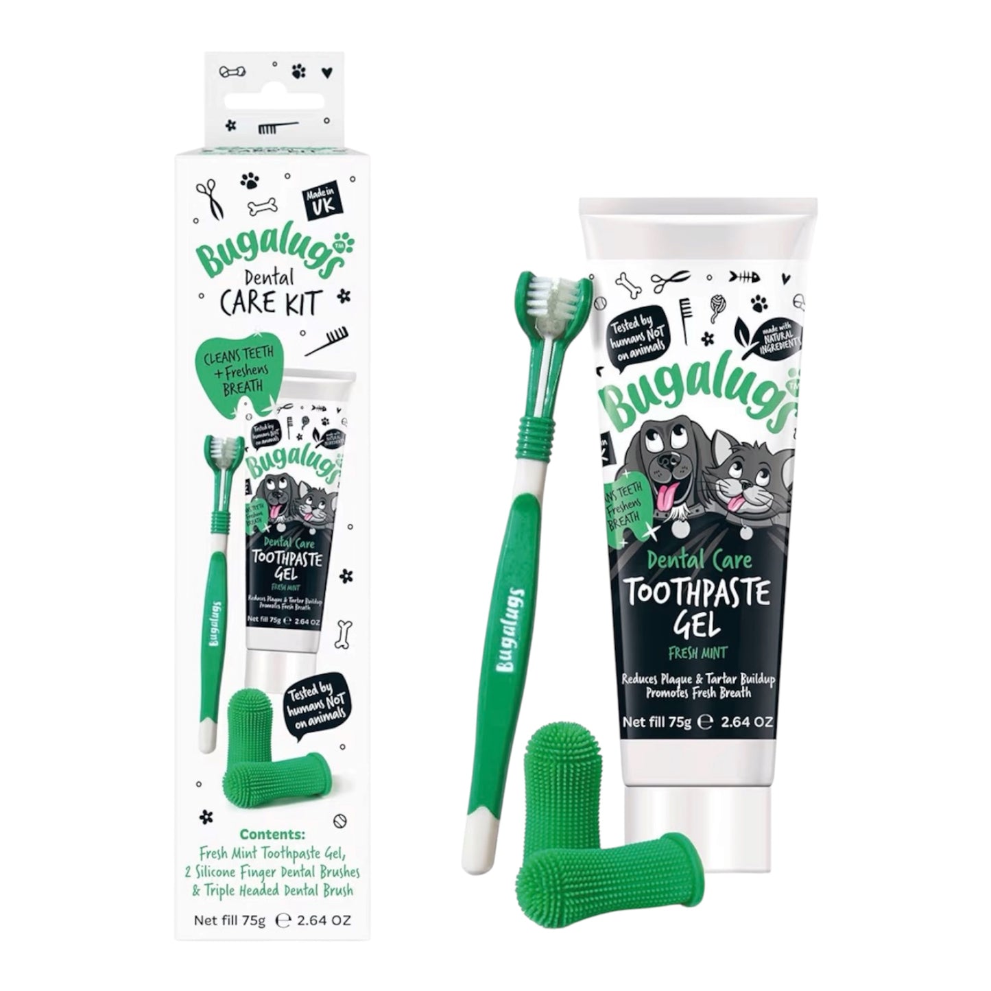 Bugalugs Dog & Cat Dental Care Kit Toothpaste Toothbrush Set