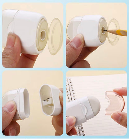 2 Pcs Mini Pencil Sharpener with Eraser & Container White
