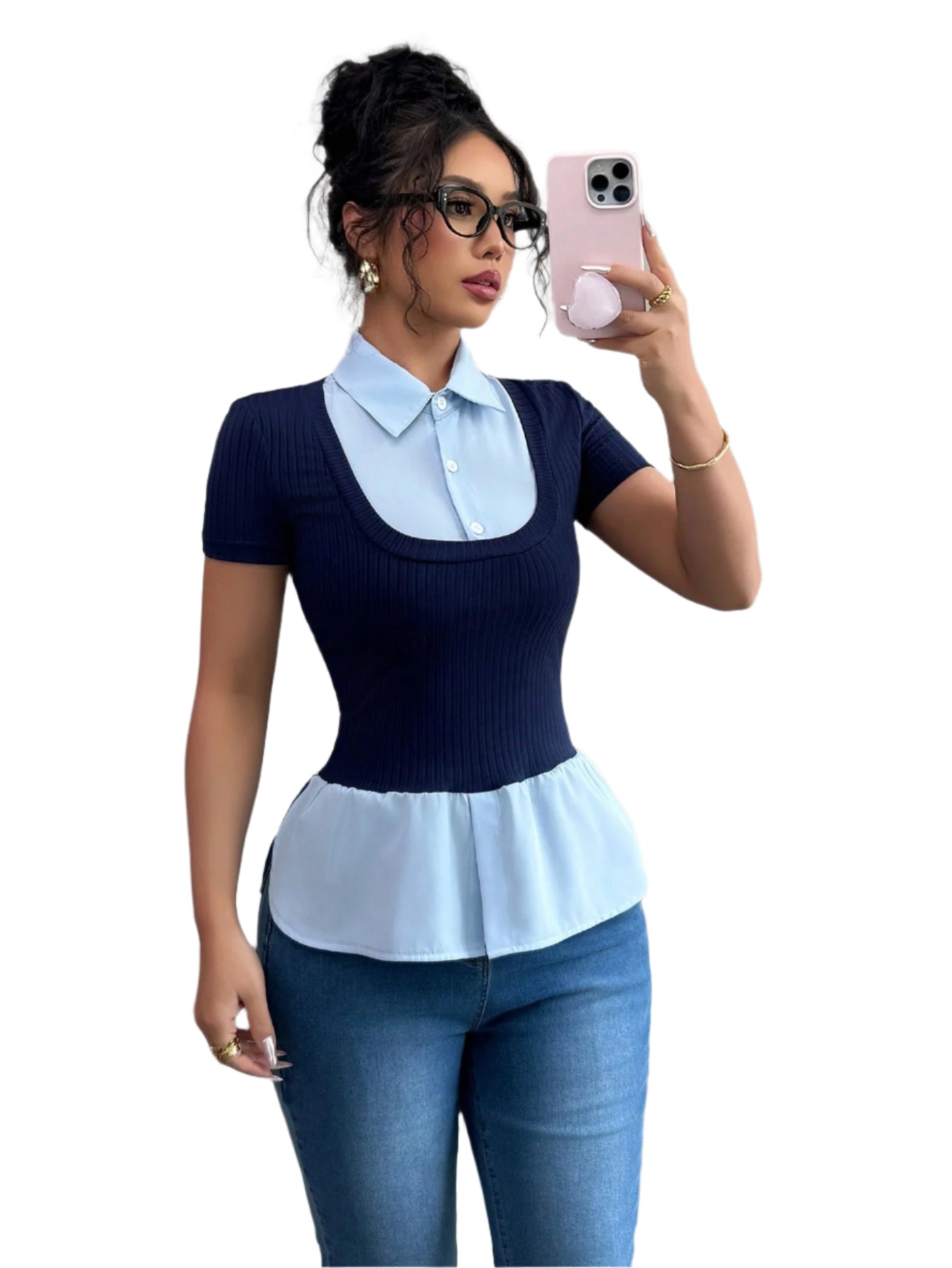 Elenzga 2025 New Summer Slim Fit 2 in 1 Polo Collar Knit Short Sleeve T-Shirt